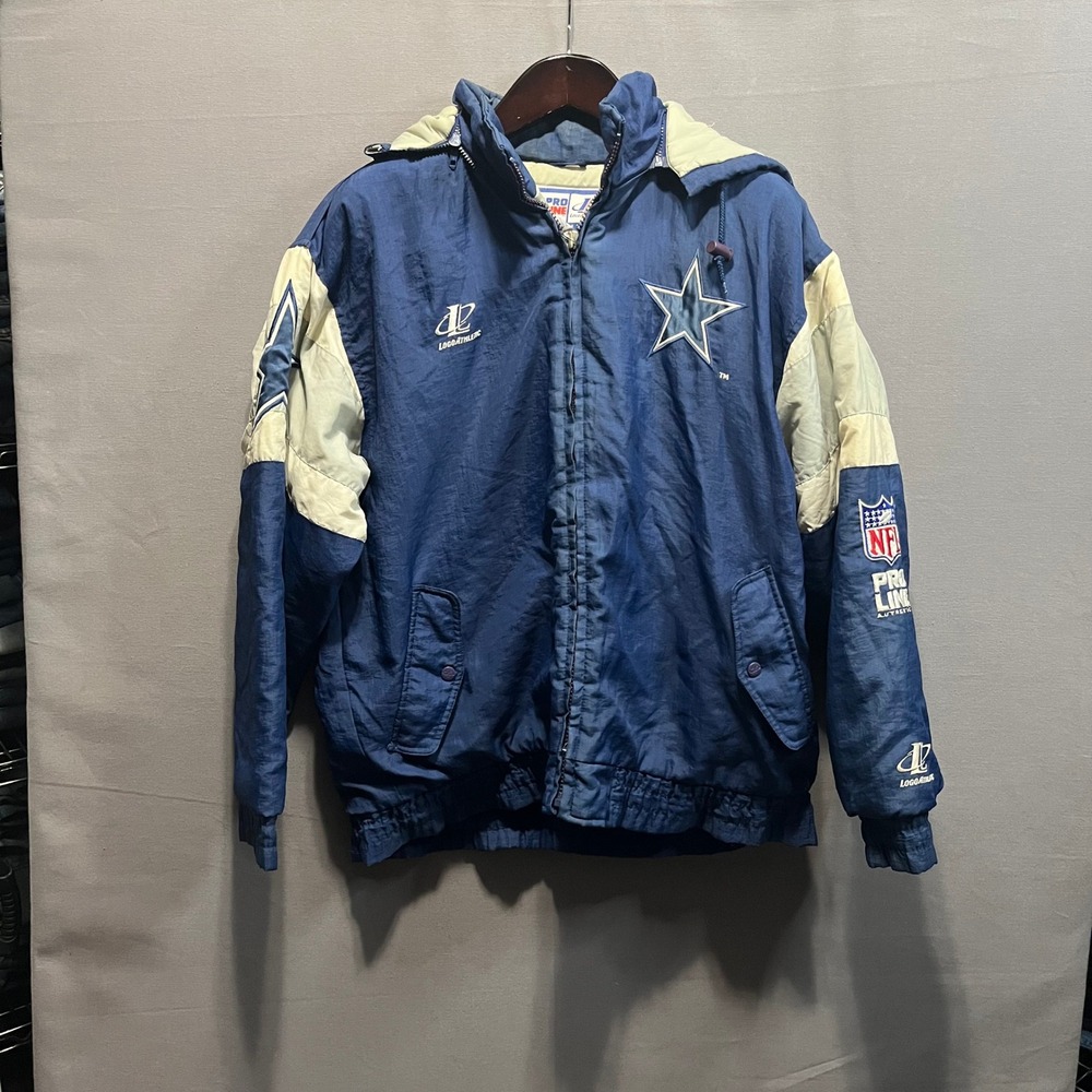 Vintage Dallas Cowboys NFL Pro Line Logo Athletic Jacket Blue Large Hooded